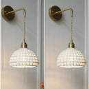 Axyaa White Ceramic LED Wall Lights: Japan Style, Pull Chain Switch, Copper Socket