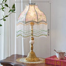 Axyaa Retro Alloy Desk Lamp with LED, Tassel Fabric Lampshade for Bedroom, Living Room, Study
