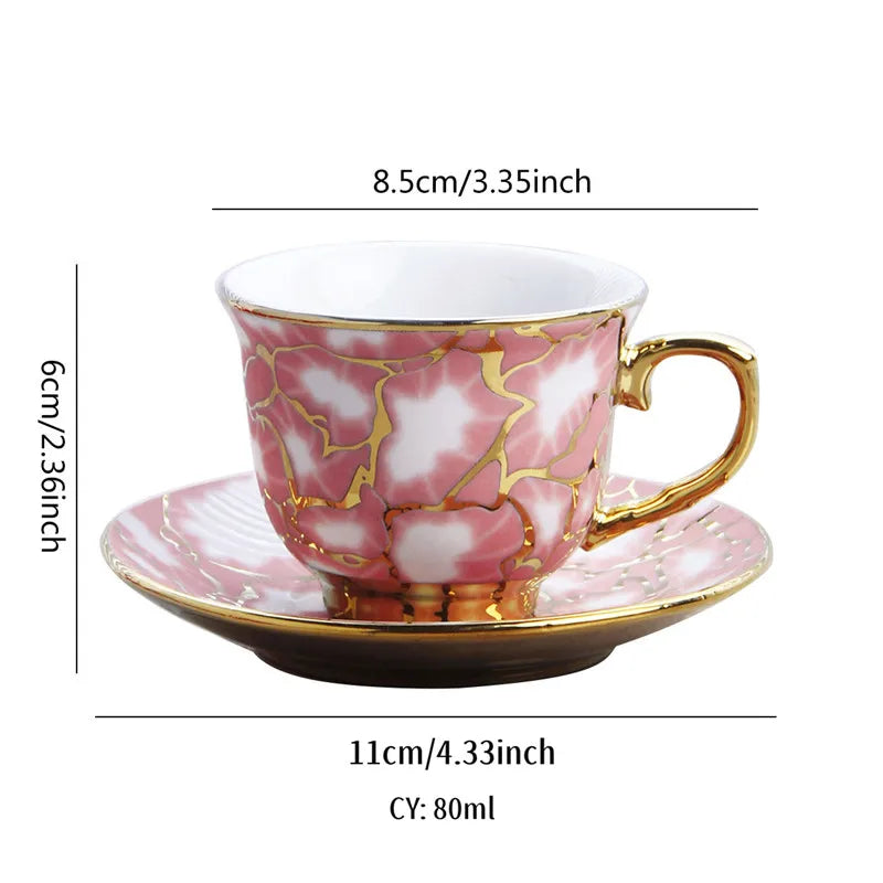 Axya Tracing Gold Coffee Cup and Saucer Set for 6 | High-Grade Ceramic Tea Espresso Set