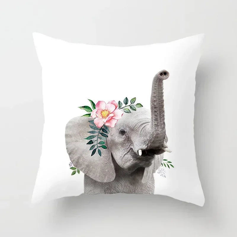 Cute Animals Print Decor Pillowcase by Axyaa - Pink Flower Theme