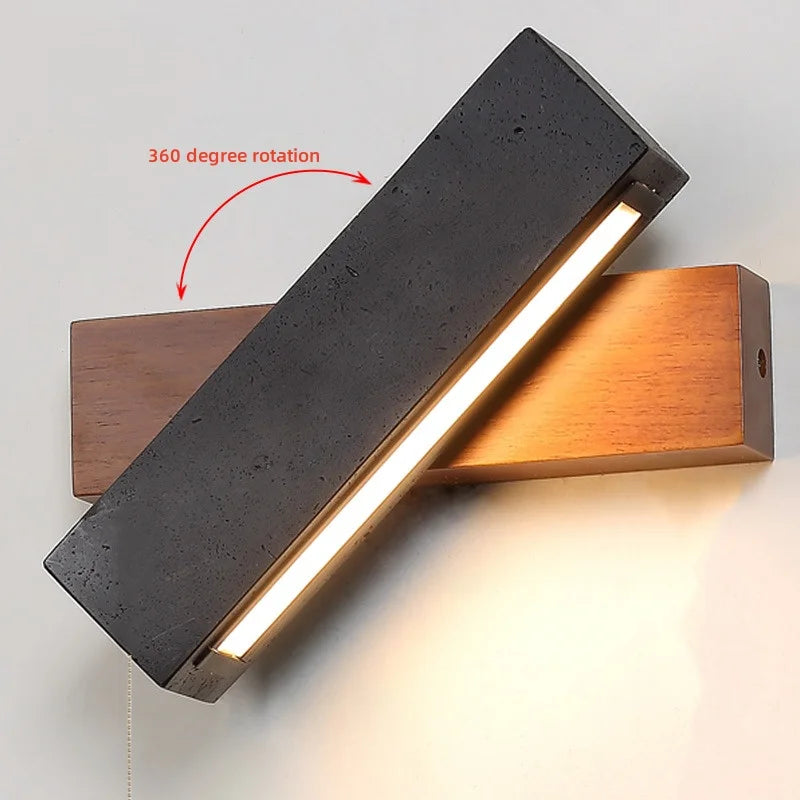 Axyaa Wabi Sabi Black Travertine LED Wall Lamp - Rotatable Pull Chain Switch