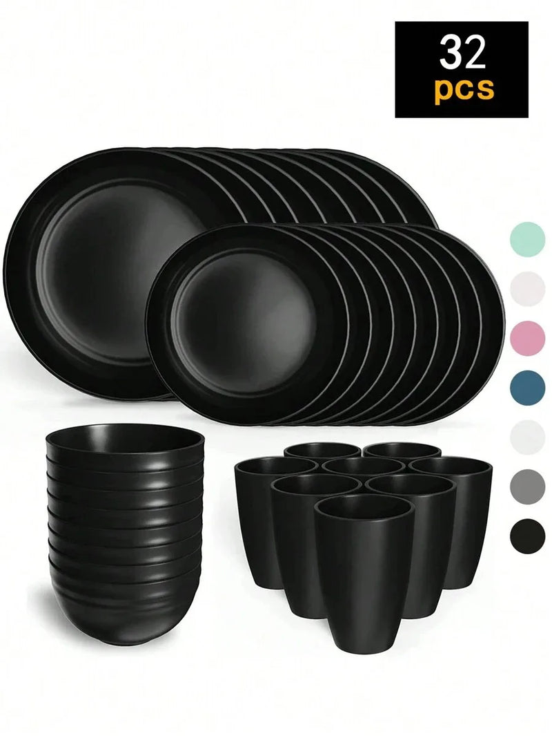 Axyaa 24-Piece Reusable Plastic Tableware Set for Family Picnics and School