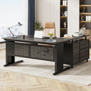 Axyaa 63" Executive Desk with File Cabinet, L Shaped Computer Desk & Storage Shelves