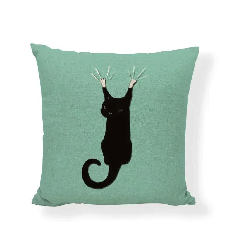 Axyaa Cartoon Cat Linen Cushion Cover - Home Decor Essential for Sofa, Living Room, or Bed
