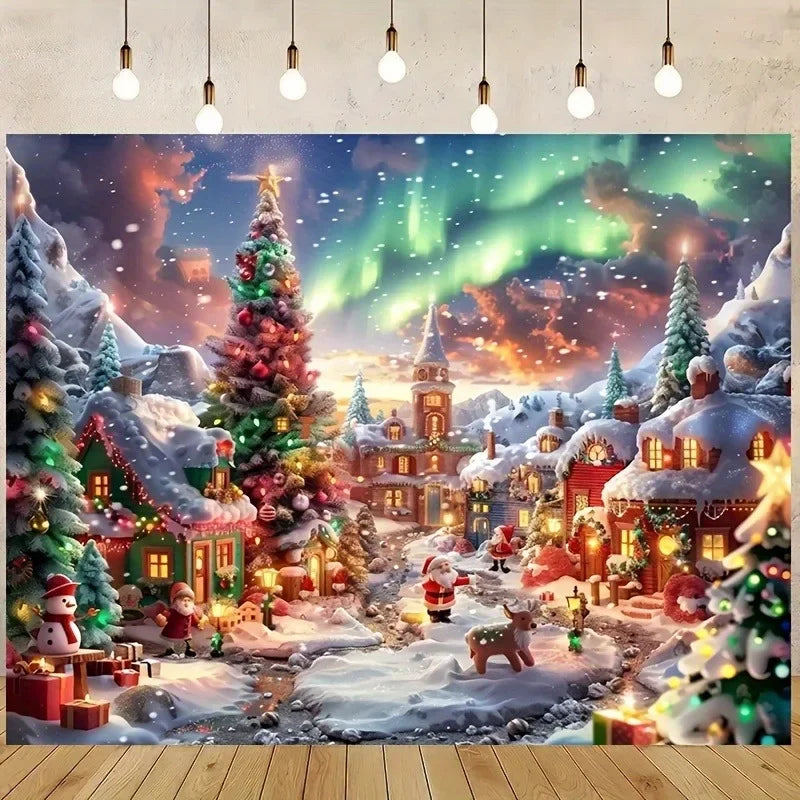 Axyaa Christmas Town Aurora Snow Tapestry for Festive Home Decor