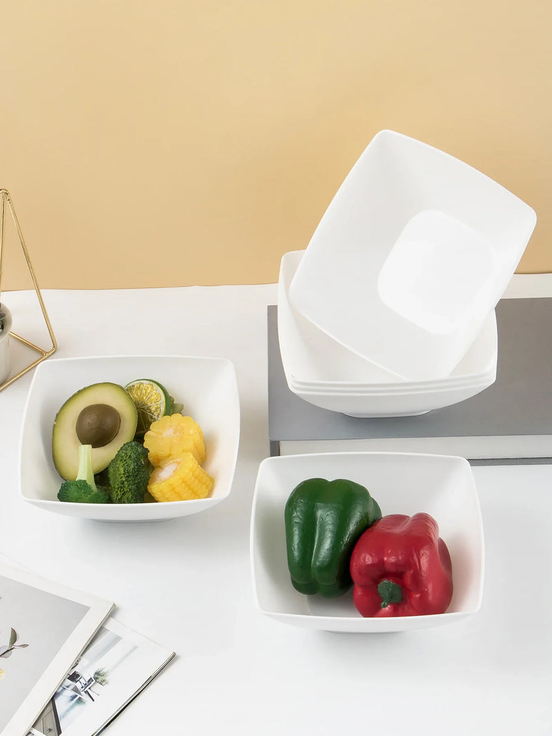 Axyaa Large Plastic White Square Bowl Set - Ideal for Soup, Noodles, Oatmeal, and Salad