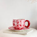 Axyaa 10oz Korean Style Ceramic Coffee Mug with Saucer Hand Painted Tea Cup Set
