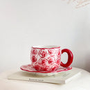 Axyaa 10oz Korean Style Ceramic Coffee Mug with Saucer Hand Painted Tea Cup Set