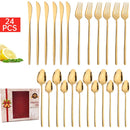 Axyaa 24-Piece Black Stainless Steel Christmas Dinnerware Set