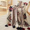 Axyaa Bohemian Fringed Cotton Knit Throw Blanket - Reversible Tassel Accent Lap Blanket