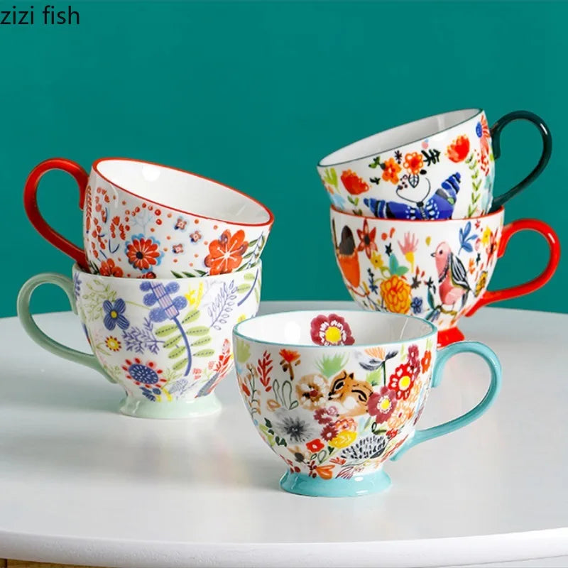Axya Hand Painted Ceramic Mug Large Capacity Coffee Tea Cup Breakfast Milk Mugs