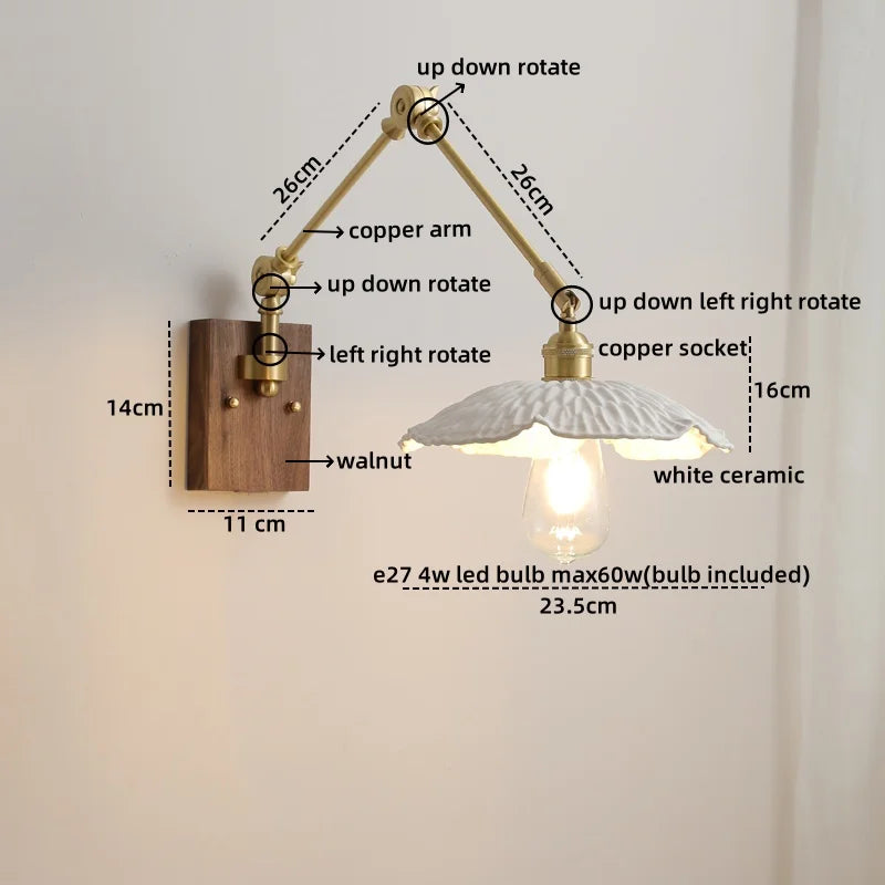 Axyaa Ceramic Copper Swing Arm LED Wall Light for Home Decor
