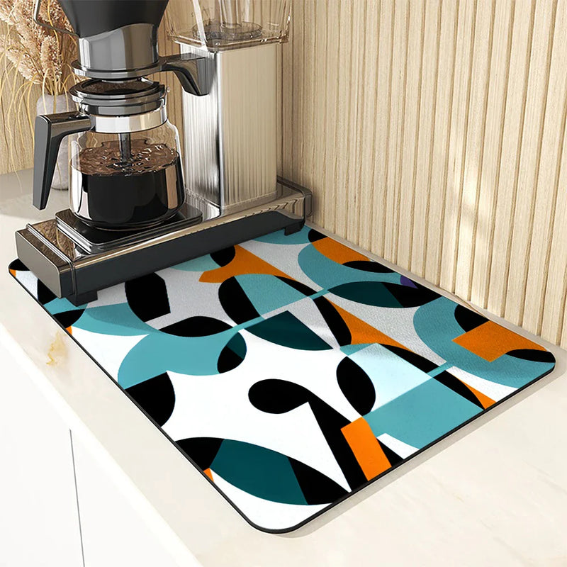 Geometric Color Blocks Kitchen Drying Mat by Axyaa