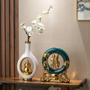 Axyaa Chinese Style Ceramic Vase with Wooden Frame: Retro Modern Home Decor Vase