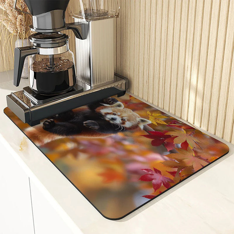 Axyaa Autumn Red Panda Maple Leaf Drying Mat