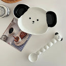 Axyaa Cute Korean Cartoon Ceramic Plates Spoon Set Kitchen Tableware