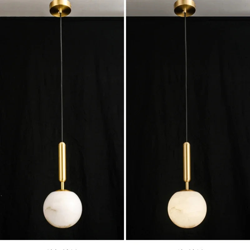 Axyaa Marble Pendant Light: Modern LED Hanging Lamp for Dining Room