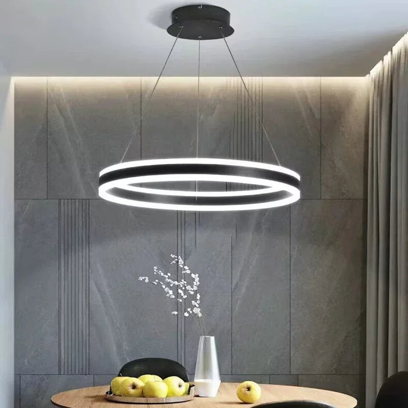 Axyaa Nordic Ring LED Chandelier for Dining Living Room Kitchen Island Pendant Lamp