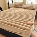 Axyaa Plush Shaggy Fur Mattress Cover Soft Elastic Fitted Sheet Solid Color Protector