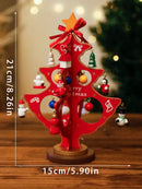 Axyaa Red Wooden Christmas Tree Ornament Decor for Festive Table Centerpiece