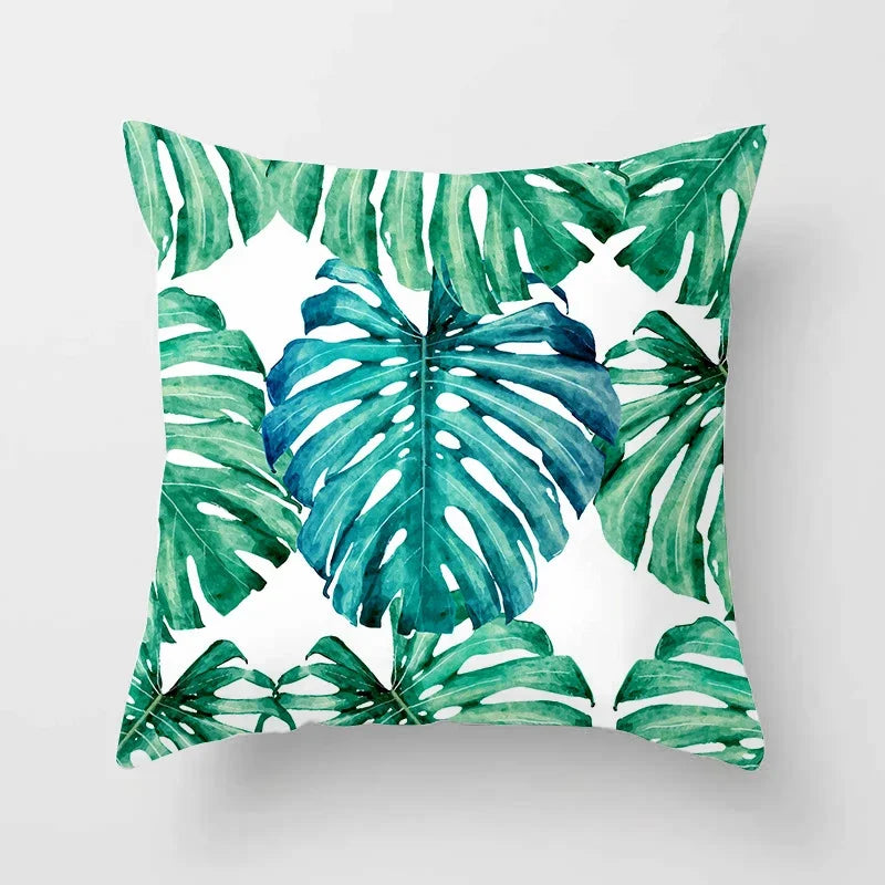 Axyaa Tropical Green Plants Pattern Cushion Cover for Sofas and Decor