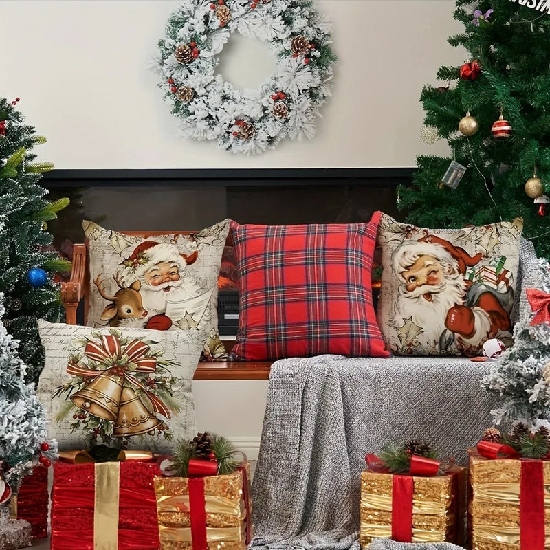 Axyaa Retro Farmhouse Santa Claus Pillowcase - Festive Sofa Cushion Cover