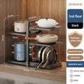 Adjustable Pot Holder with Storage Shelf for Pots, Lids, Pans, and Seasoning Bottles by Axyaa
