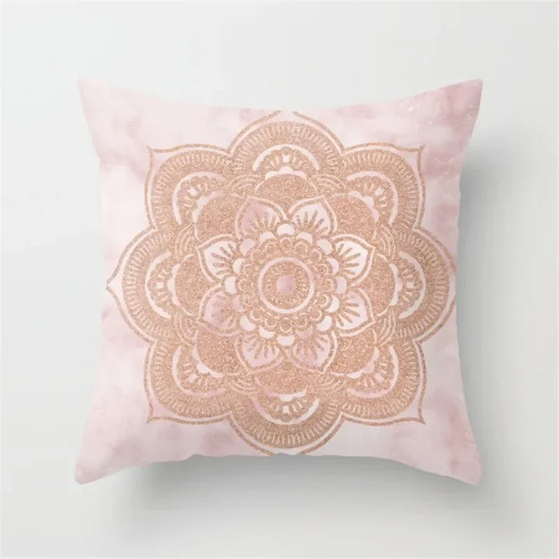 Pink Glitter Letter Flower Geometric Cushion Cover by Axyaa