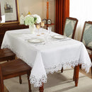Axyaa White Floral Lace Embroidery Tablecloth - Waterproof Rectangle Table Cover