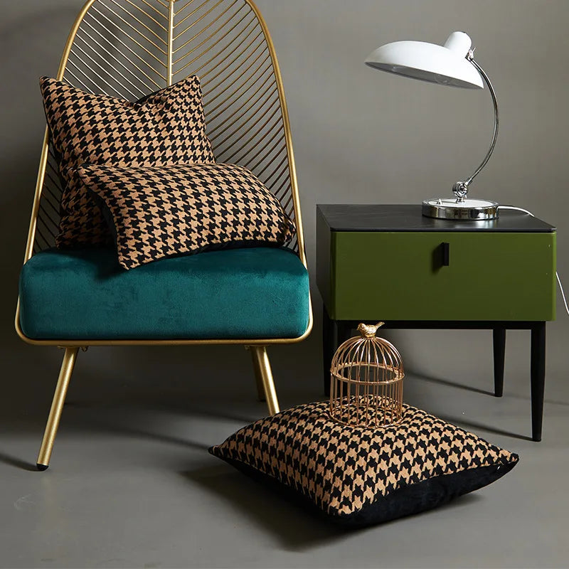 Axyaa Checkerboard Houndstooth Pillowcase 30x50/45/50cm - Nordic Tufted Black White Cushion Cover