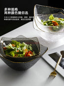 Axyaa 1100ml Glass Fruit Bowl with Gold Border, Square Hat Plate for Desserts