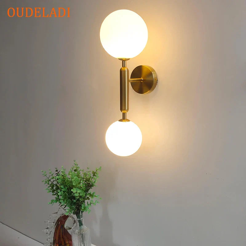 Axya Modern Golden Glass Wall Lamp Round Ball Sconce - 2 G4 Bulbs