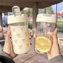 Axyaa Simple Bow Plastic Water Bottle with Straw for School and Summer