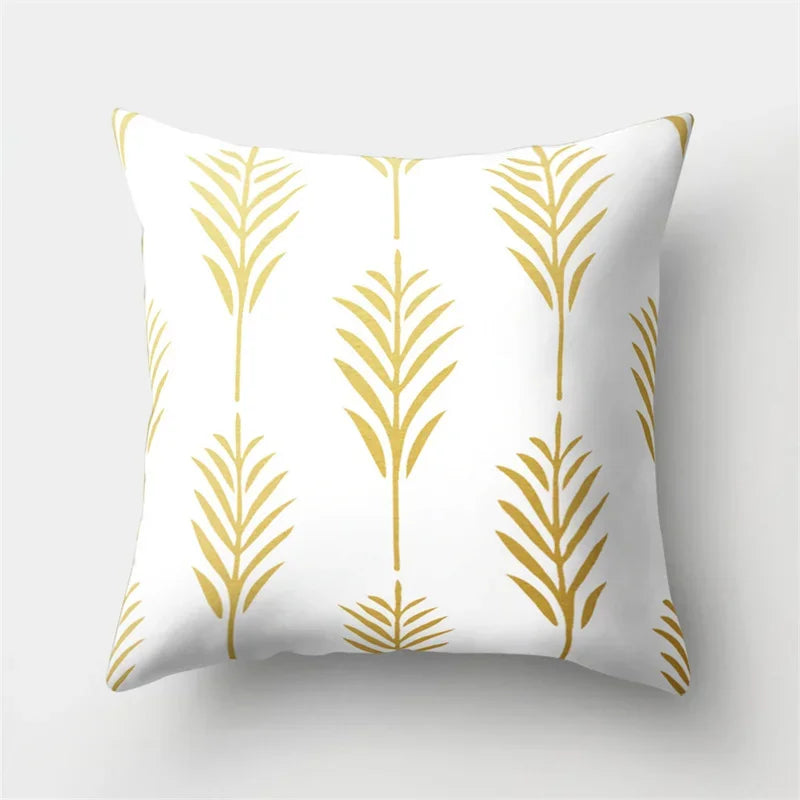 Golden Leaf Tropical Pillow Cover for Home Decor by Axyaa