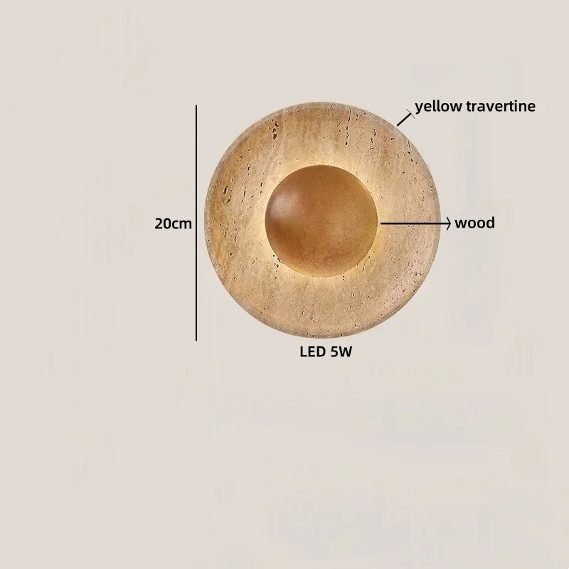 Axyaa White Glass Ball LED Wall Light Yellow Travertine Stone Luxury Decor