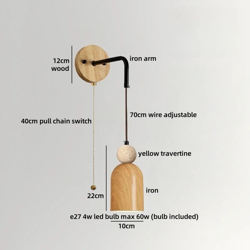Axyaa Yellow Travertine Wooden LED Wall Lamps With Switch for Living Room Stair Light