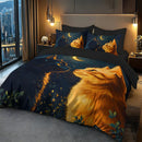Axyaa Dreamy Cat Silhouette Polyester Fleece Duvet Cover Set