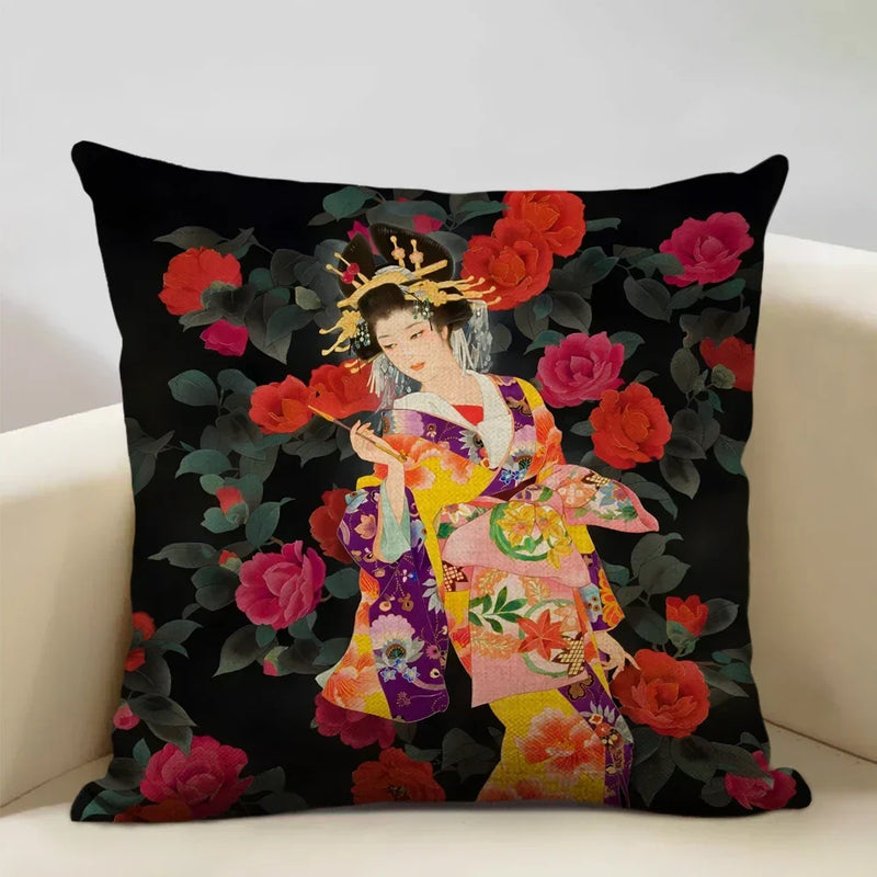Axyaa Classic Japanese Lady Cushion Cover 45x45cm Home Decor Pillowcase