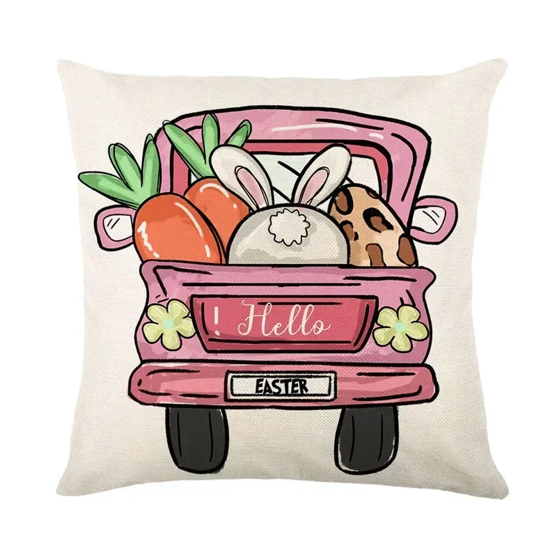 Easter Bunny Eggs Pillowcase 45x45cm Linen Pillow Covers, Axyaa Home Decor Brand
