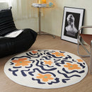 Axyaa Flower Pastoral Small Fresh Round Rug for Bedroom Dresser, Living Room Non-Slip Carpet