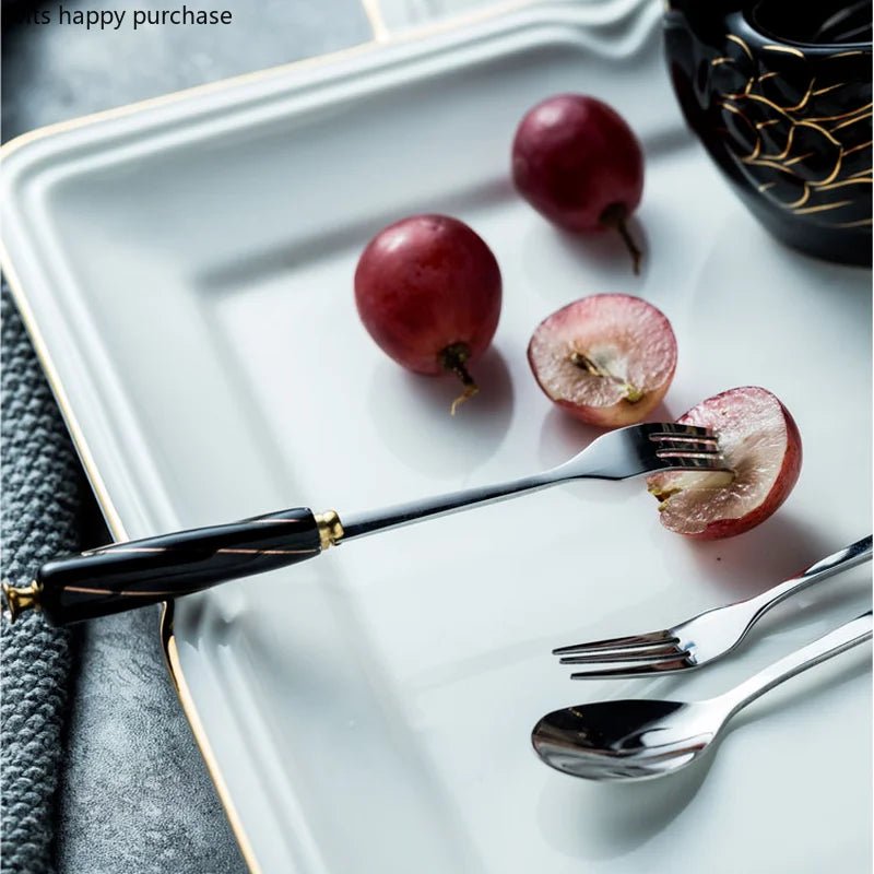 Axya Swan Ceramic Storage Fruit Fork Set, Stainless Steel Dessert Stick Tableware