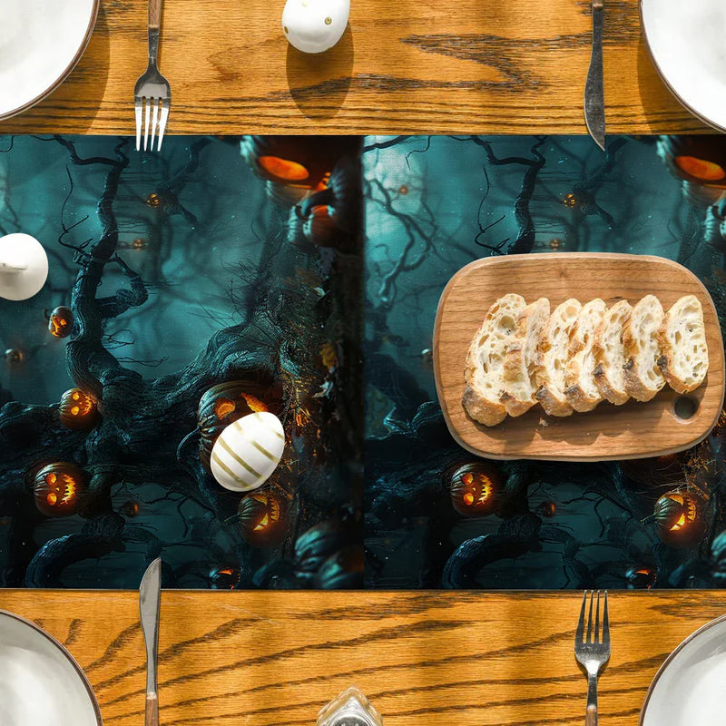 Axyaa Halloween Pumpkin Forest Moon Table Runner