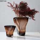 Axyaa Brown Glass Vase Hydroponics Plant Pot for Stylish Floral Arrangements