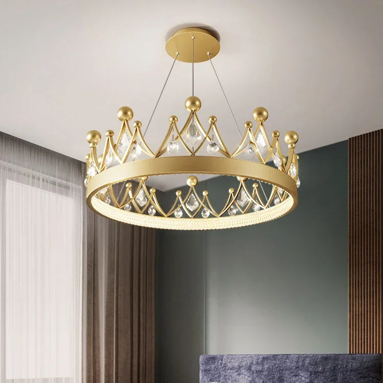 Axyaa Crown Crystal Chandelier Pendant Light for Children's Room and Living Room