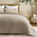 Axyaa Soft Velvet Quilt Set | Luxurious Striped Bedding | Queen Size Comforter