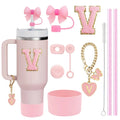 Axyaa Stanley Cup Accessories Set with Straw, Brush, Flower Charm, Stopper, and Boot.