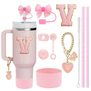 Axyaa Stanley Cup Accessories Set with Straw, Brush, Flower Charm, Stopper, and Boot.