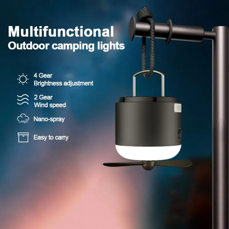 Axyaa 4-in-1 Rechargeable LED Camping Lantern with Fan and Spray