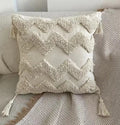 Moroccan Beige Fringe Tufted Pillow Case for Chic Home Decor by Axyaa