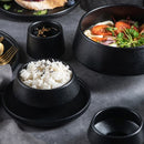 Axya Black Ceramic Tableware Set: Noodle Bowl, Soup Bowl, Salad Bowl, Plate, Steak Plate, Veggie Plate